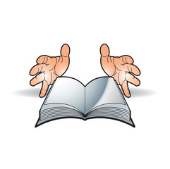 silver color opened book with two hands vector drawing