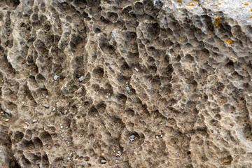 View from the top of the Altai mountains in Siberia with many holes from the rain