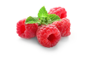 Delicious fresh ripe raspberries on white background