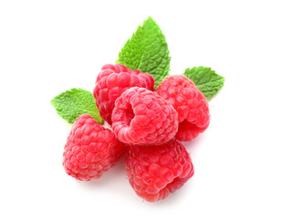 Delicious fresh ripe raspberries on white background