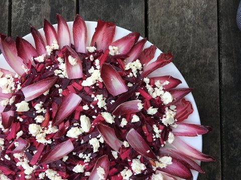 Red endive salad with feta cheese