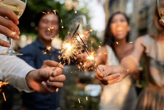 Friends with sparklers
