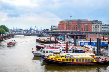 Motor boats in Hamburg port