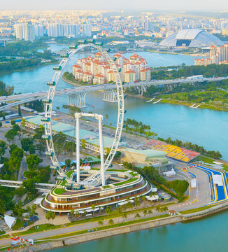 Singapore Flyer river aerial view