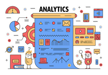 Vector thin line analytics poster banner template