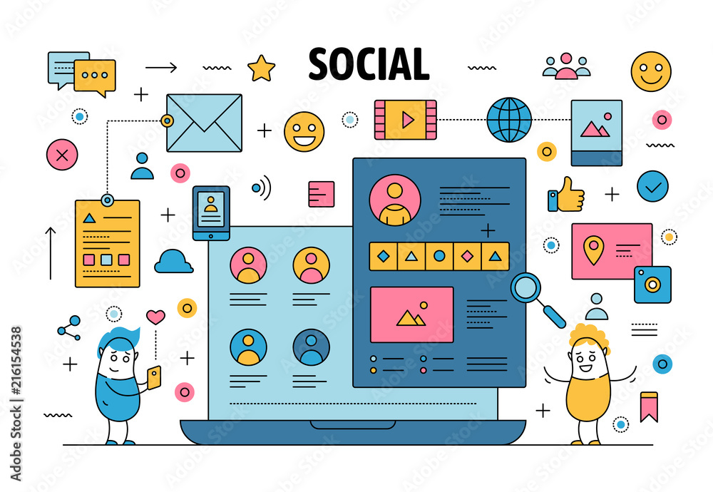 Canvas Prints vector thin line social networking poster banner