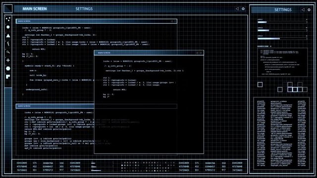 technology and programming concept - virtual screen with computer coding over black background