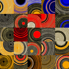 seamless background pattern, with circles, squares, strokes and splashes