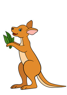 Cartoon animals. Little cute baby kangaroo smiles.