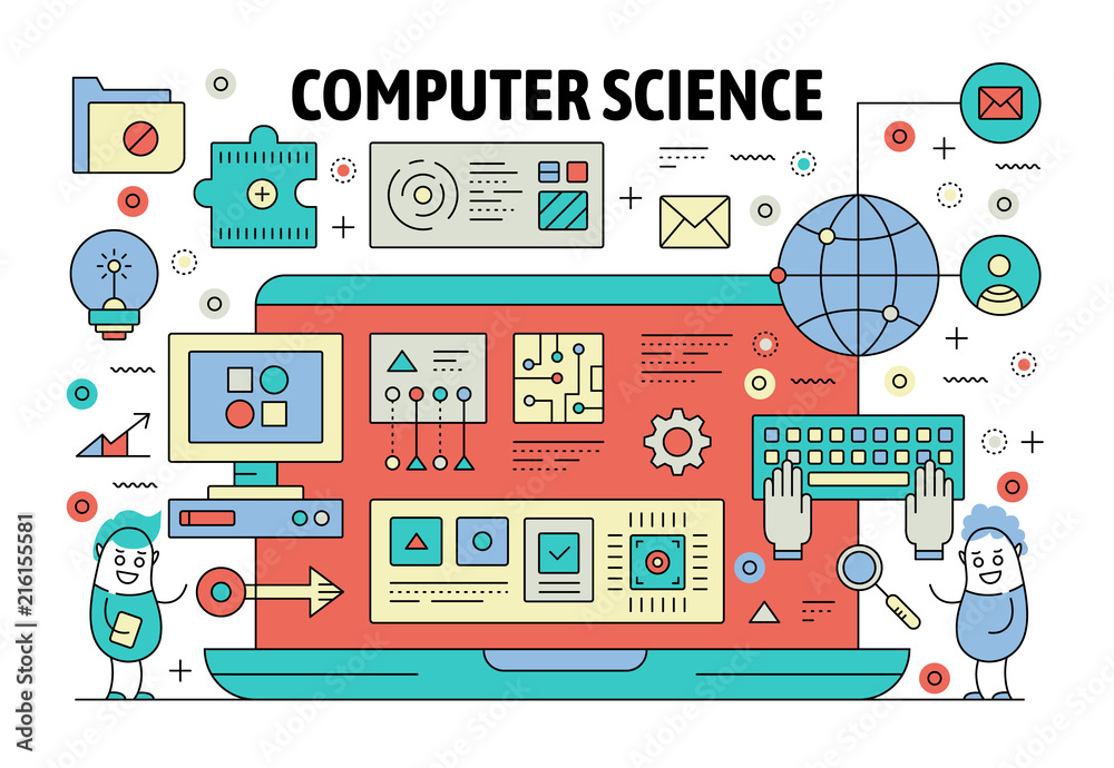 Sticker vector thin line computer science poster banner