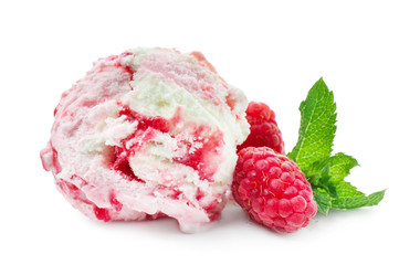 Tasty raspberry ice cream on white background