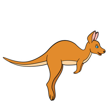 Cartoon animals. Little cute baby kangaroo runs.