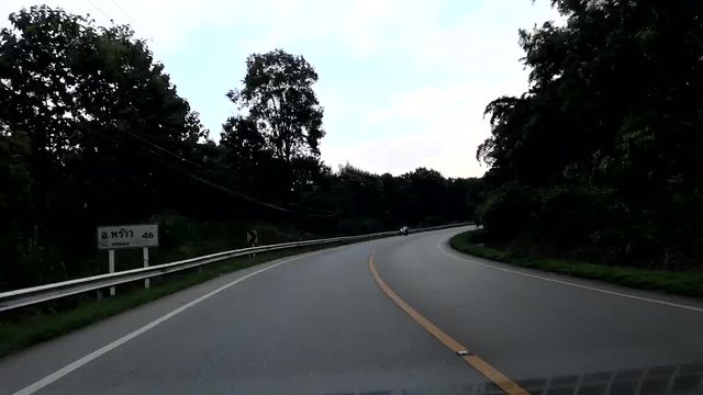 Hyperlapse driving car fastly,  speeding and racing  driving with curves,  straight road and overtaking car, fast car driving in Thailand