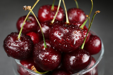 ripe cherry close-up on a dark background