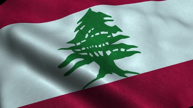 Photorealistic 4k Close up of lebanon flag slow waving with visible wrinkles and realistic fabric. A fully digital rendering, 3D Animation. 15 seconds 4K, Ultra HD resolution lebanon flag animation.