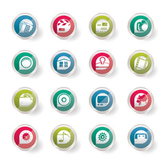 Stylized Internet, Computer and mobile phone icons over colored background - Vector icon set