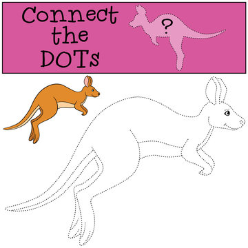 Educational game: Connect the dots. Cute kangaroo runs.