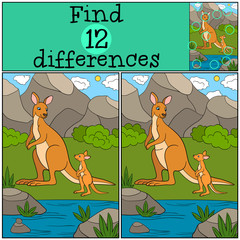Naklejka premium Educational game: Find differences. Mother kangaroo with her baby.