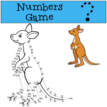 Educational game: Numbers game with contour. Little baby kangaroo.