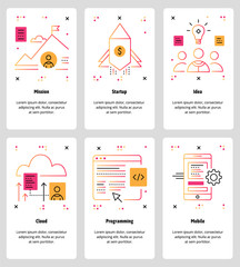 Vector line art web and mobile app template set