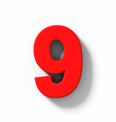 number 9 3D red isolated on white with shadow - orthogonal projection
