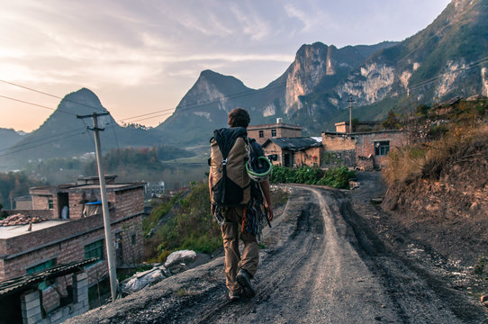 Man walking in National Park of Getu He, Guiyang, Guizhou, China