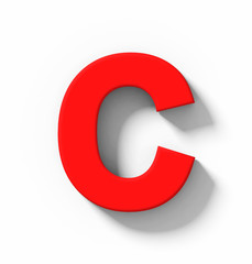 letter C 3D red isolated on white with shadow - orthogonal projection