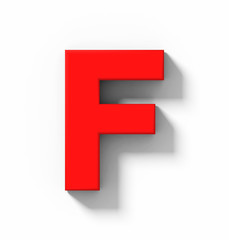 letter F 3D red isolated on white with shadow - orthogonal projection