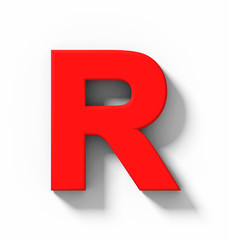 letter R 3D red isolated on white with shadow - orthogonal projection