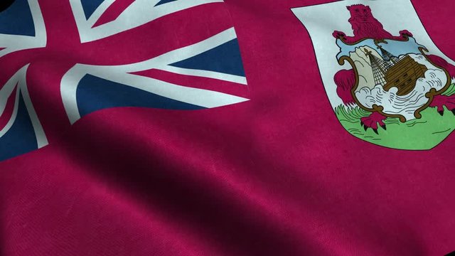 Photorealistic 4k Close up of bermuda flag slow waving with visible wrinkles and realistic fabric. A fully digital rendering, 3D Animation. 15 seconds 4K, Ultra HD resolution bermuda flag animation.