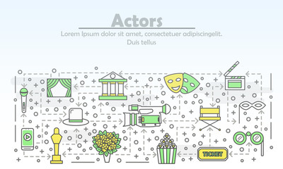 Obraz premium Vector thin line art actors poster banner template