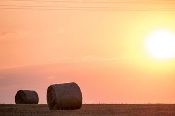 Strohrollen bei Sonnenuntergang