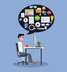 Programmer with software and programming symbols vector illustration graphic design