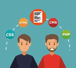 Programmers with software and programming symbols vector illustration graphic design