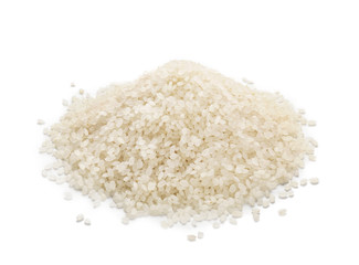 Fototapeta na wymiar Heap of rice on white background