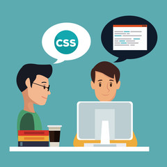 Programmers with software and programming symbols vector illustration graphic design