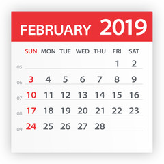 February 2019 Calendar Leaf - Vector Illustration