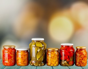 Fototapeta na wymiar Home Canning Jars of Summer Harvest Vegetable