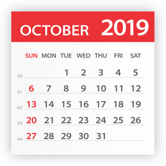 October 2019 Calendar Leaf - Vector Illustration