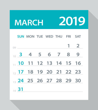 March 2019 Calendar Leaf - Vector Illustration