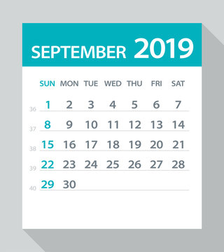 September 2019 Calendar Leaf - Vector Illustration