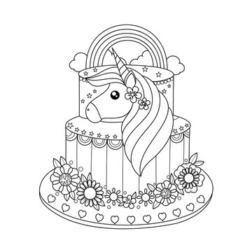 Learn to Draw a Cute Kitten Cake and a Unicorn Cake for 💜💗💜 Cute Kitten Cake  Coloring Page - YouTube