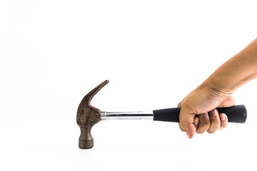 Metal Hammer in the hand of man isolated