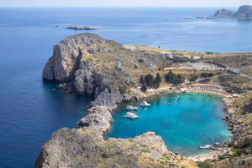 St Paul's Bay at Lindos on the Island of Rhodes Greece