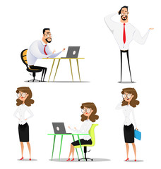 Set of cartoon business woman showing different gestures