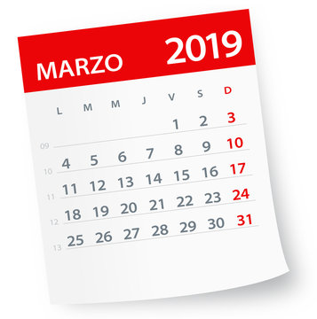 March 2019 Calendar Leaf - Vector Illustration. Spanish version