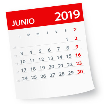 June 2019 Calendar Leaf - Vector Illustration. Spanish version