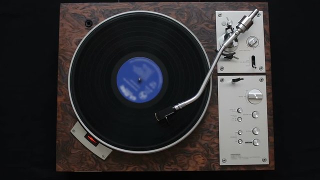 Top view of turntable and vinyl record