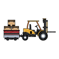 Forklift carrying cart with boxes vector illustration graphic design