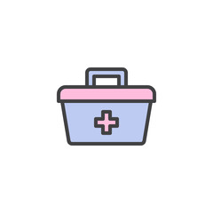 First aid kit filled outline icon, line vector sign, linear colorful pictogram isolated on white. Medical bag symbol, logo illustration. Pixel perfect vector graphics